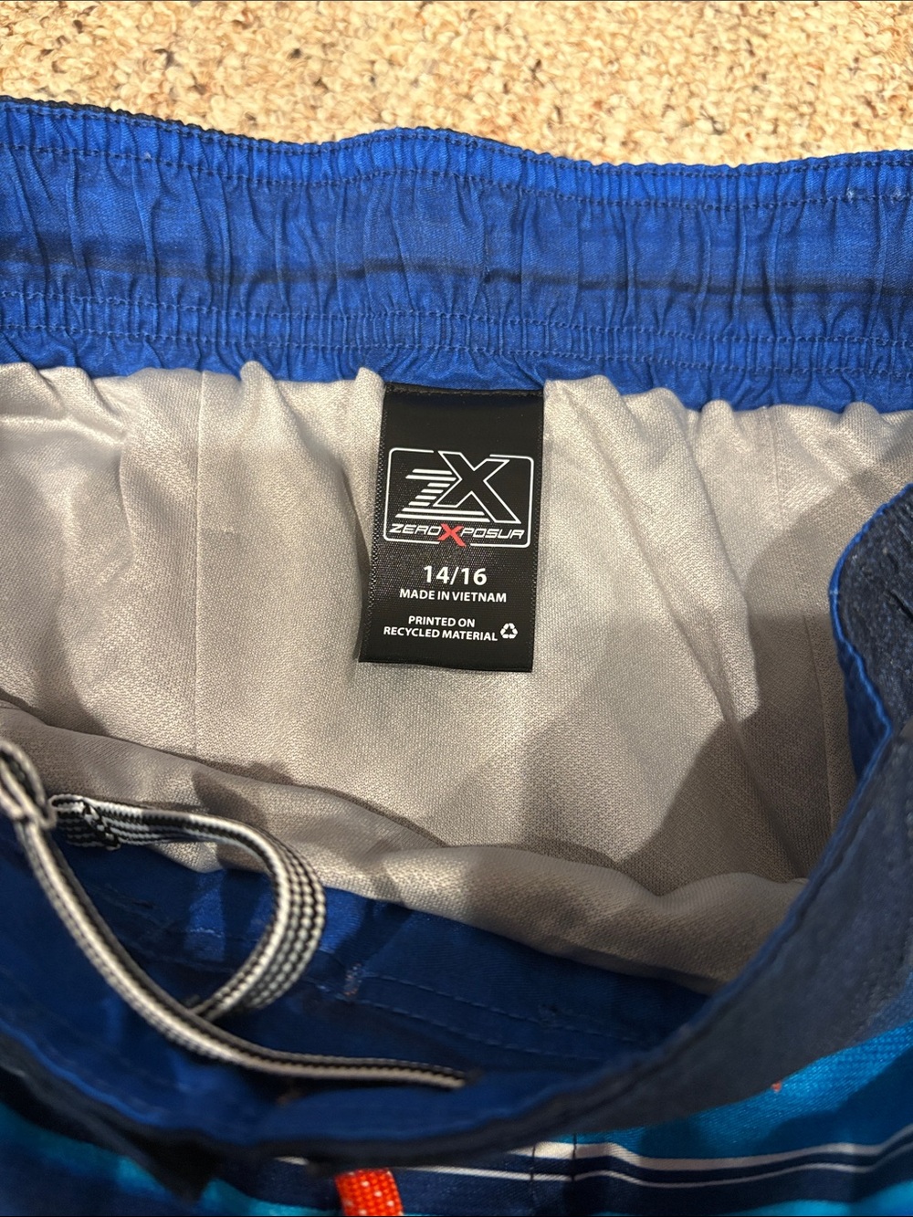 Blue Striped Boys Swim Trunks with Shark Print - Picture 2 of 2
